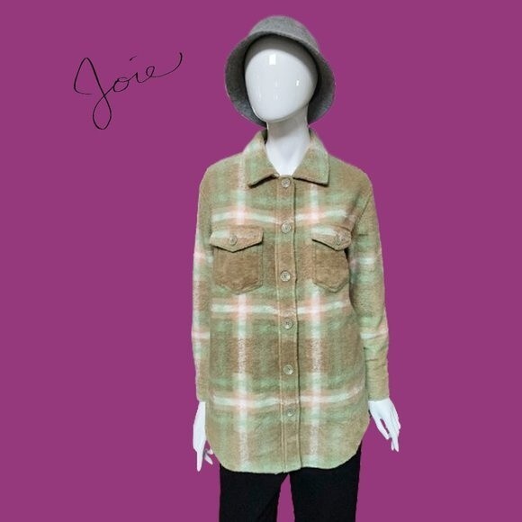 JOIE NEW Plaid Flannel Flap Button Pockets Long Sleeve Shacket - Picture 2 of 10